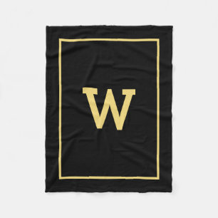 Simple Black Gold Initial Monogram Fleece Blanket