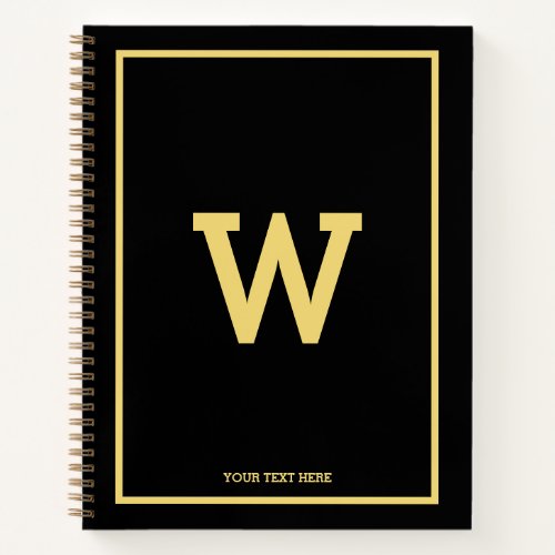 Simple Black Gold Initial Monogram Sketchbook Notebook