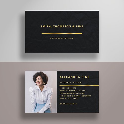 Simple Black Gold Line Corporate Modern Photo Business Card