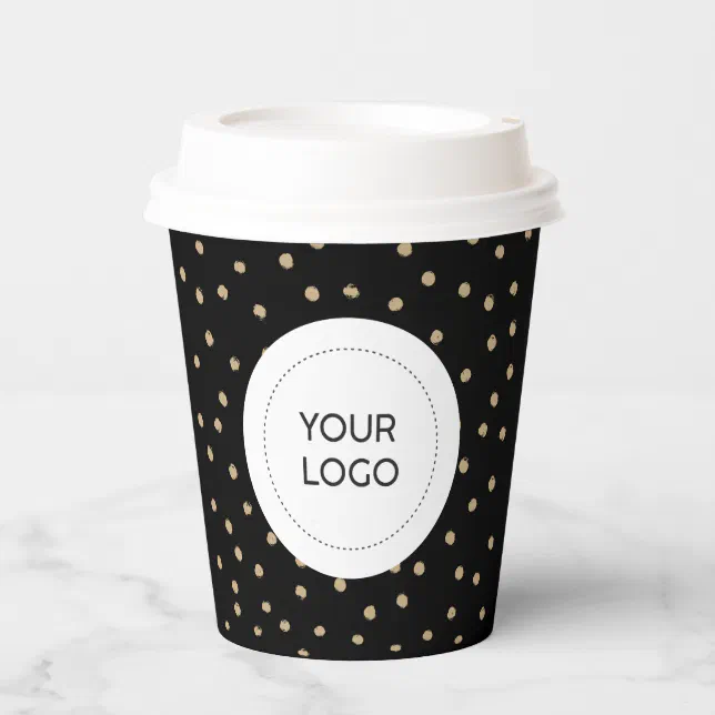 Simple Black Gold Minimal Business Logo Custom Paper Cups | Zazzle