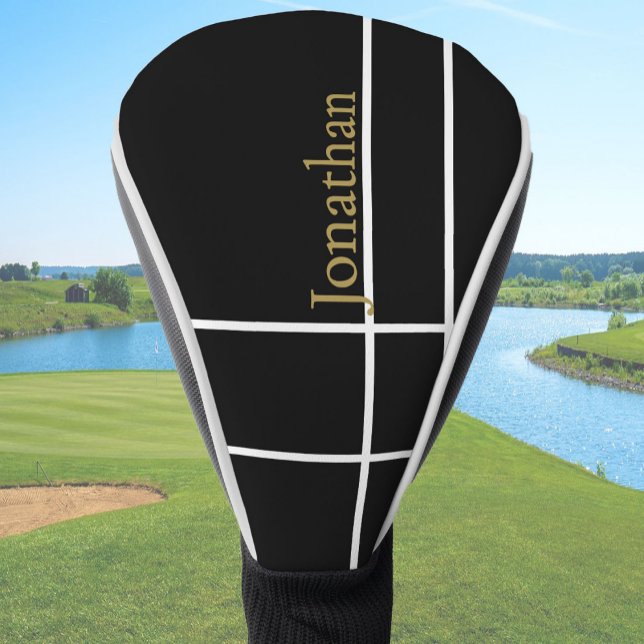 Simple black gold minimalist custom name  golf head cover (Creator Uploaded)