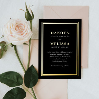 Simple Black & Gold Modern Elegant Photo Wedding Foil Invitation