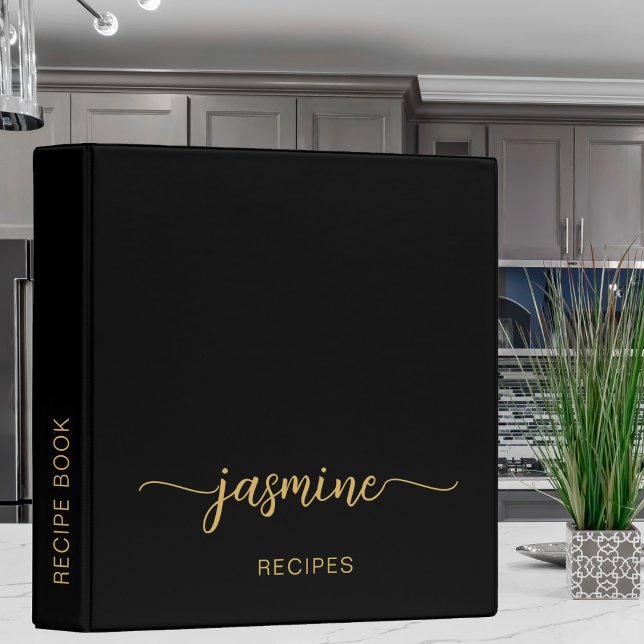 Simple Black Gold Monogram Cookbook Recipe 3 Ring Binder (Creator Uploaded)