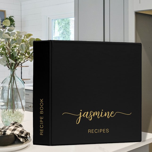 Simple Black Gold Monogram Cookbook Recipe 3 Ring Binder (Creator Uploaded)