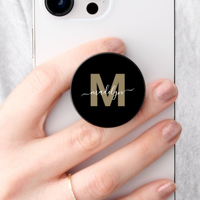 Simple Black Gold Monogram PopSocket (Simple Black Gold Monogram PopSocket)