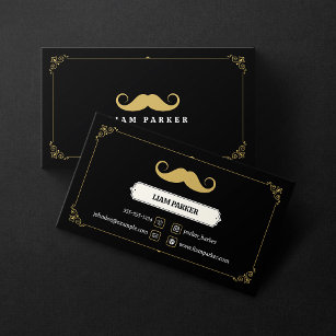 Simple Black & Gold Mustache Barber Shop Vintage Business Card