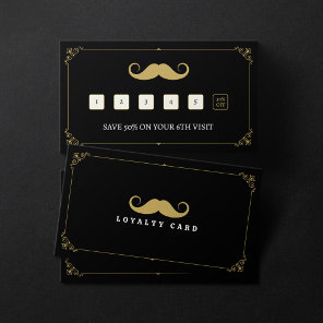 Simple Black & Gold Mustache Barber Shop Vintage Loyalty Card