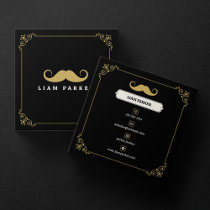 Simple Black & Gold Mustache Barber Shop Vintage Square Business Card