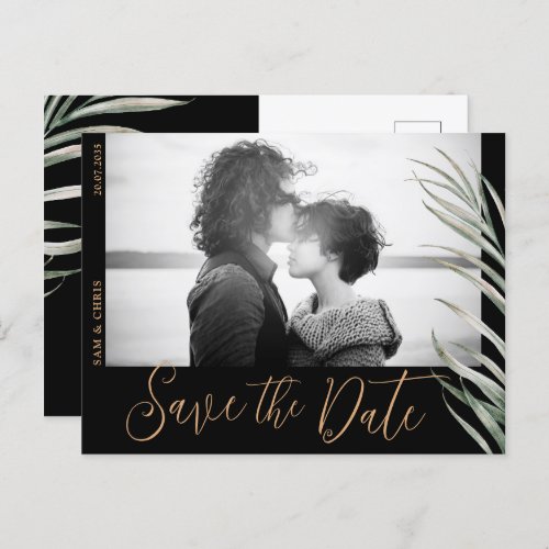 Simple Black  Gold Photo Save the Date  Announcement Postcard