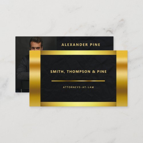 Simple Black Gold Professional Photo Law Business Business Card