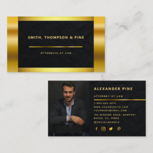 Simple Black Gold Professional Photo Law Business Card