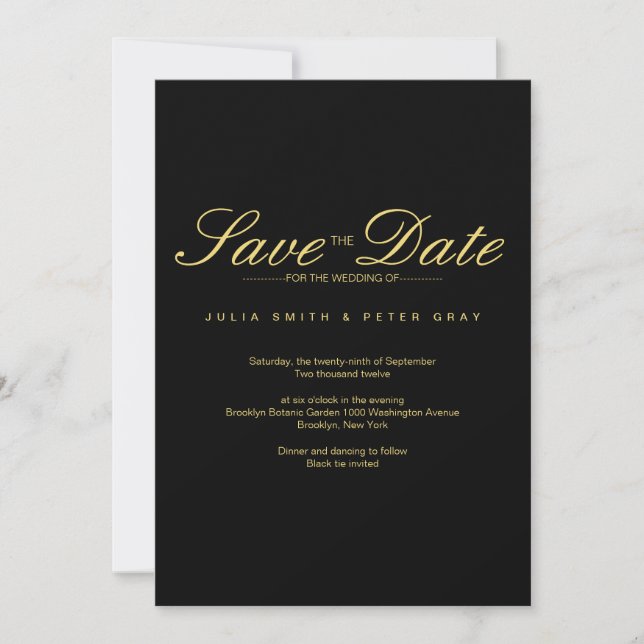Simple Black & Gold Save The Date Wedding Invitation (Front)