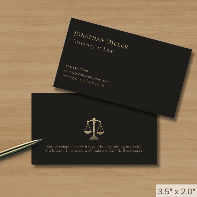 Simple Black Gold Scales of Justice Business Card (Creator Uploaded)