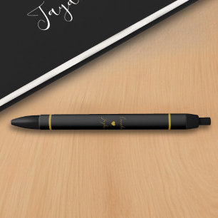 Simple Black-Gold Script Heart Wedding Guest Book Pen