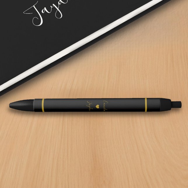 Simple Black-Gold Script Heart Wedding Guest Book  Pen (Creator Uploaded)