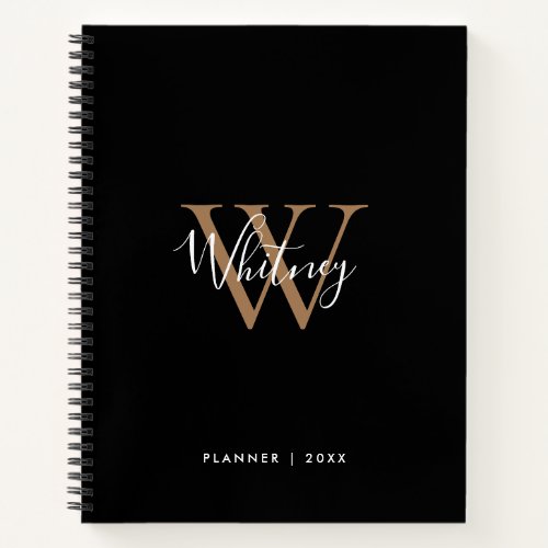 Simple Black Gold Script Monogram Name Notebook