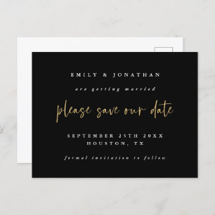 Simple Black Gold Script Wedding Save The Date Announcement Postcard