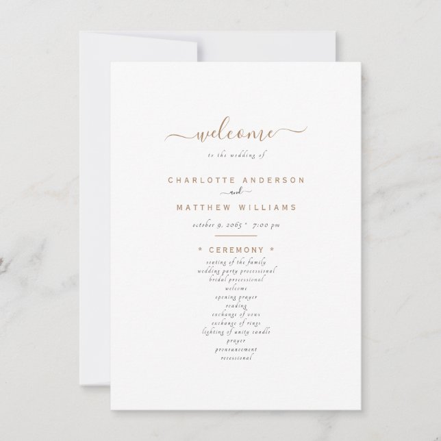 Simple Black & Gold Text Wedding Program (Front)