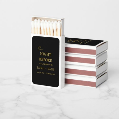 Simple Black  Gold The Night Before Wedding  Matchboxes