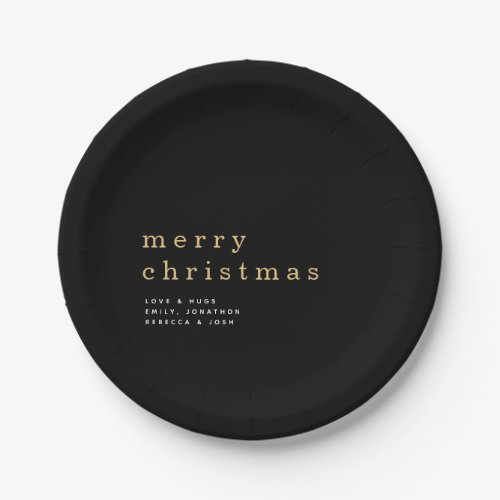 Simple Black Gold Typography Merry Christmas Paper Plates