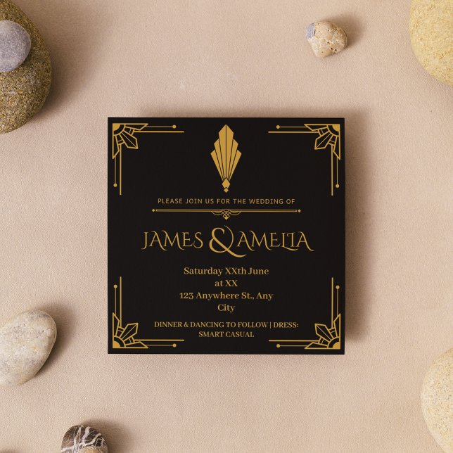 Simple Black & Gold Vintage Elegant Chic Wedding  Invitation (Creator Uploaded)