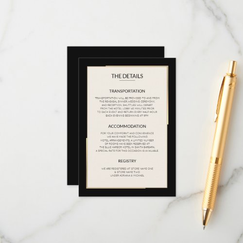 Simple Black Gold Wedding Details Enclosure Card