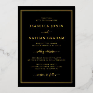 Simple Black Gold Wedding Foil Invitation