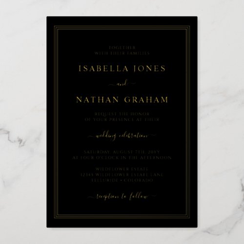 Simple Black Gold Wedding Foil Invitation