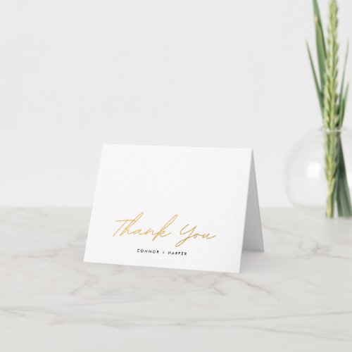 Simple Black Gold White Modern Text Photo Wedding Thank You Card