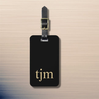 Simple Black Golden Masculine Monogram Luggage Tag