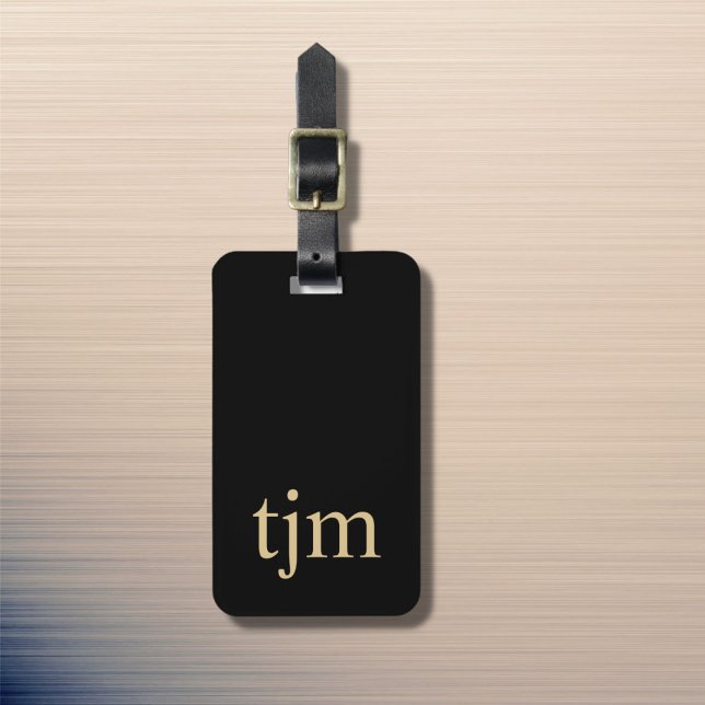 Simple Black Golden Masculine Monogram Luggage Tag (Creator Uploaded)