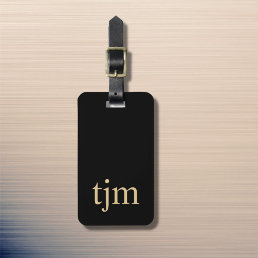 Simple Black Golden Masculine Monogram Luggage Tag