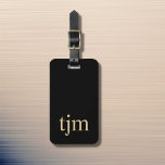 Simple Black Golden Masculine Monogram Luggage Tag<br><div class="desc">Simple elegant customizable luggage tag design with black background,  golden bold monogram.</div>