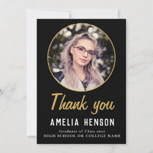 Simple Black Graduate Photo Graduation Thank You Card