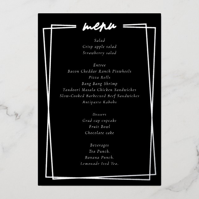 Simple Black Graduation Menu Foil Invitation (Front)