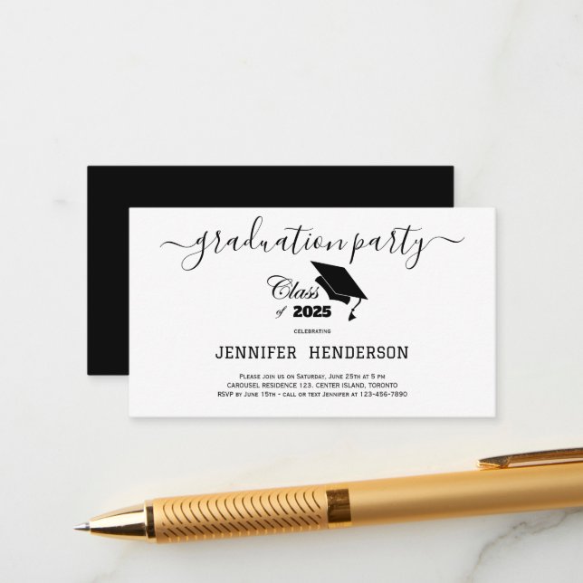 Simple Black Graduation Party Class Of 2025 Enclosure Card (Front/Back In Situ)