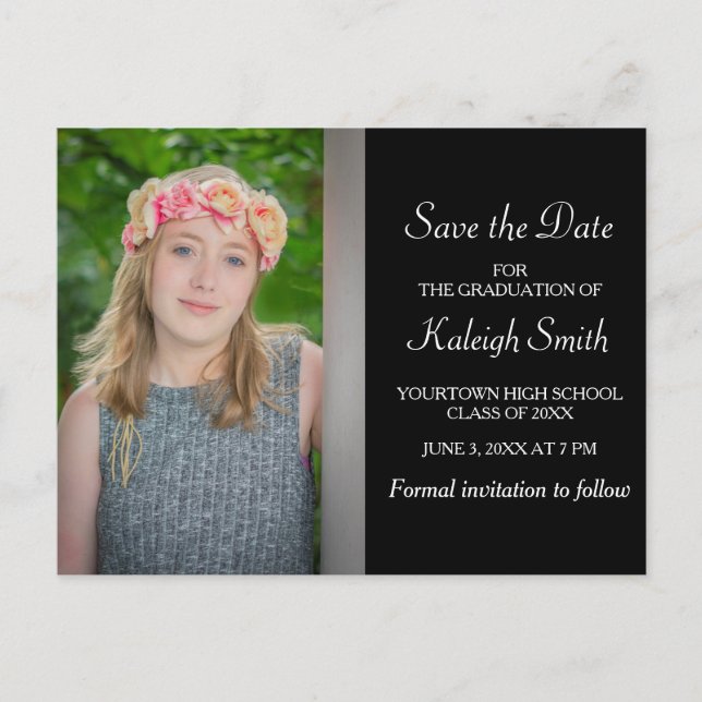 Simple Black Graduation Save the Date Announcement Postcard (Front)