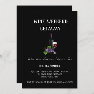 Simple Black Grapes Wine Weekend Getaway Custom Invitation