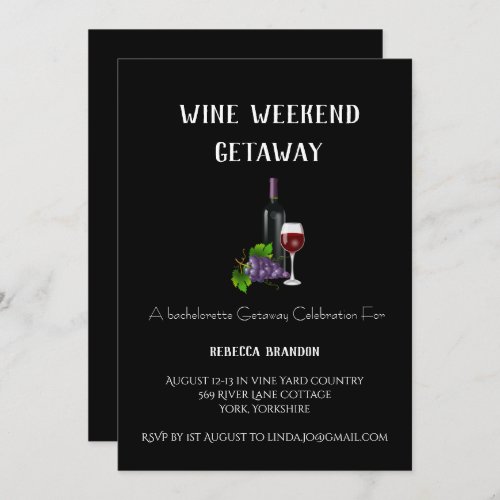 Simple Black Grapes Wine Weekend Getaway Custom  Invitation