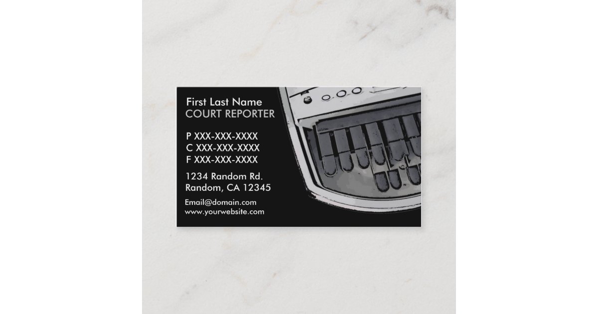 Simple black gray court reporter business cards Zazzle