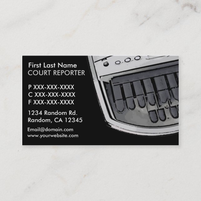 Simple black gray court reporter business cards (Front)