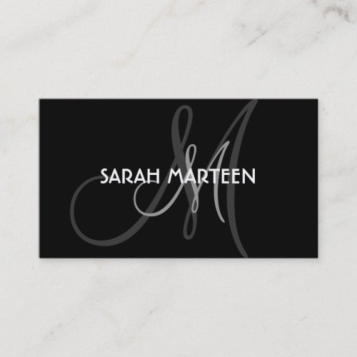 Simple black gray custom monogram business cards