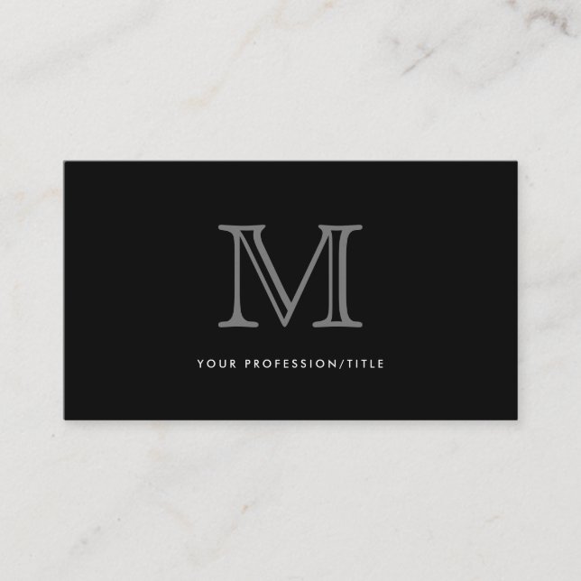 Simple Black Gray Modern Typography Monogram Business Card (Front)