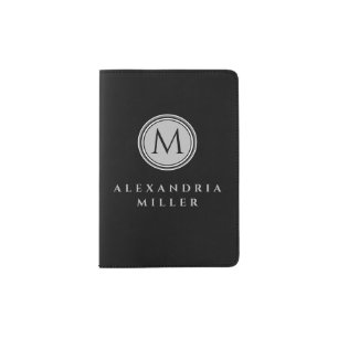 Simple Black & Gray Monogram Medallion Passport Holder