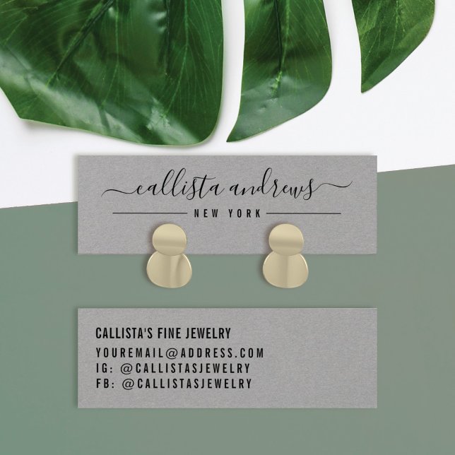 Simple Black Gray Script Earring Display Card (Creator Uploaded)