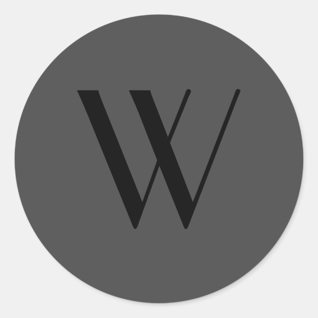 Simple Black Gray Single Letter Modern Minimalist Classic Round Sticker (Front)