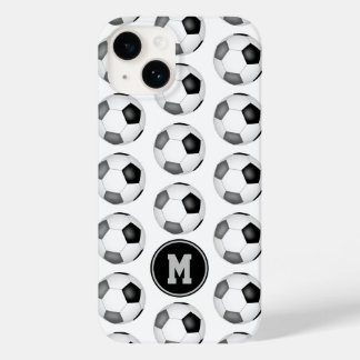 simple black gray soccer balls monogrammed Case-Mate iPhone 14 case