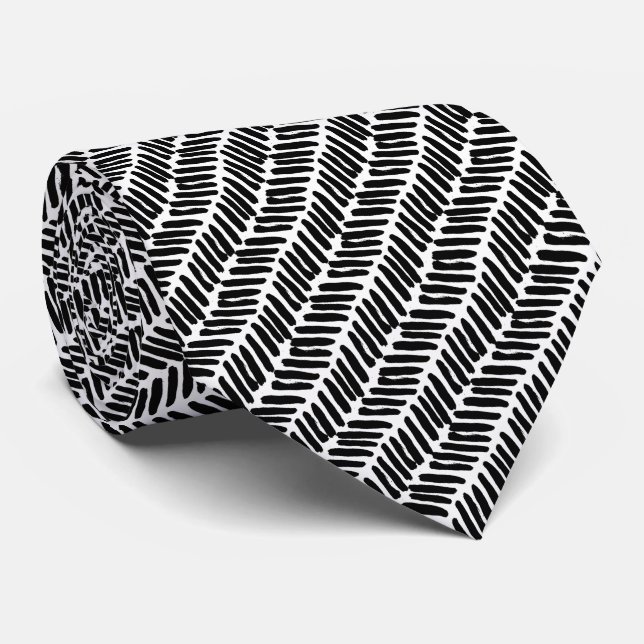 Simple Black Gray White Abstract Zigzag Stripes Neck Tie (Rolled)