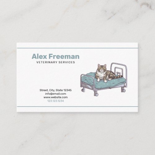 Simple Black  Green Cat Illustration Veterinarian Business Card