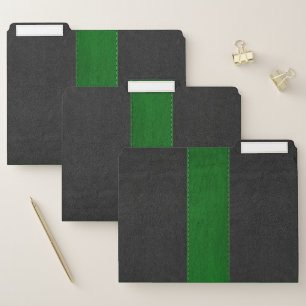 Simple Black & Green Stitched Faux Leather File Folder